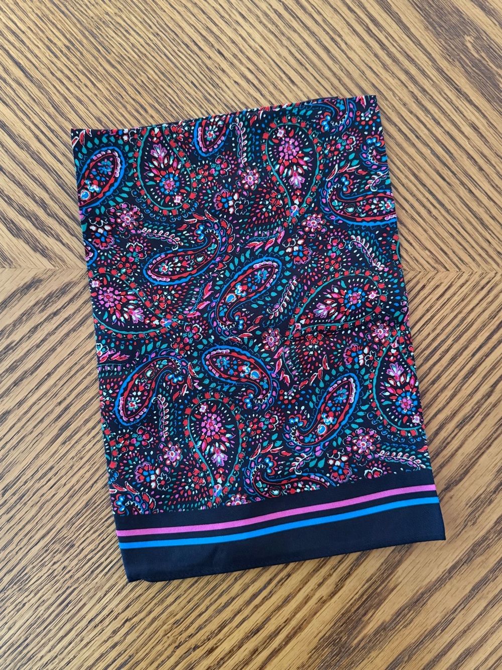 LOFT Silk Scarf - Black, Pink, & Blue Paisley